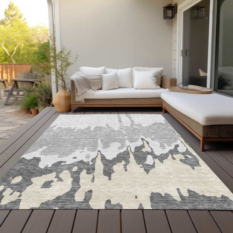 5' X 8' Gray And Silver Abstract Washable Indoor Outdoor Area Rug Transitional Style - Gray, Silver Color