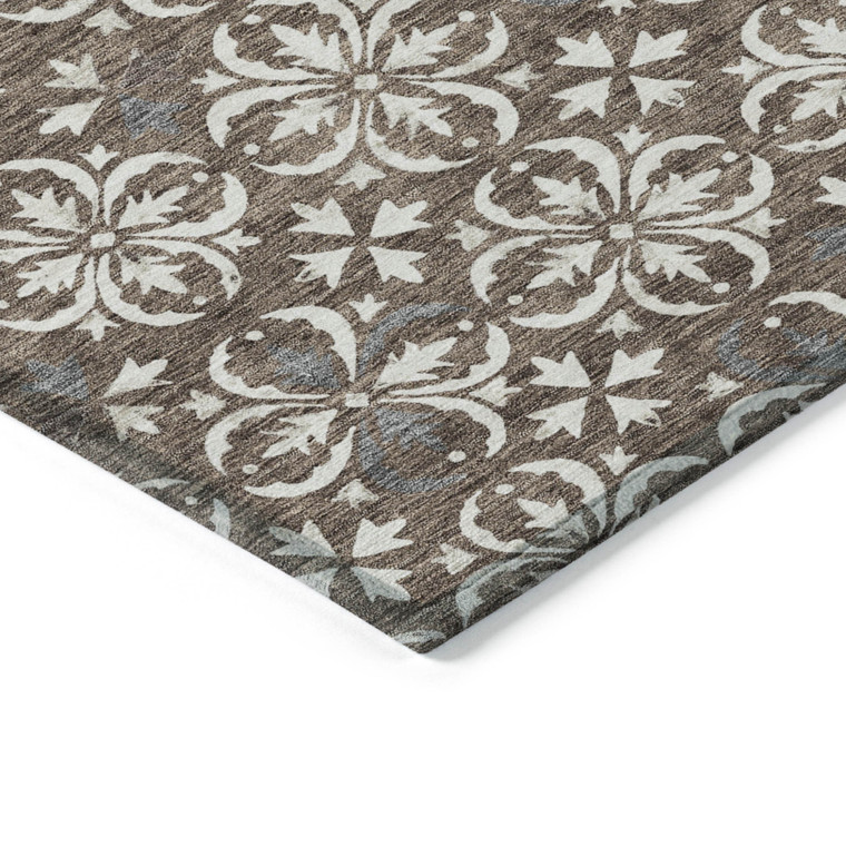 5' X 8' Brown Gray And Beige Floral Washable Indoor Outdoor Area Rug