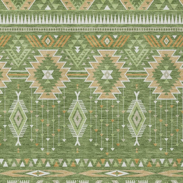 5' X 8' Green Copper And Ivory Aztec Washable Indoor Outdoor Area Rug