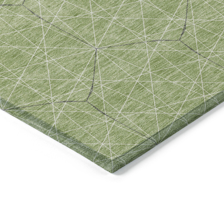 5' X 8' Green Black And Ivory Geometric Washable Indoor Outdoor Area Rug