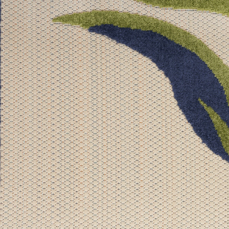 6' Ivory Blue And Orange Floral Indoor Outdoor Runner Rug