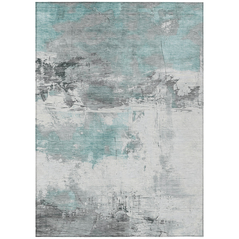 3' X 5' Teal Blue And Gray Abstract Washable Indoor Outdoor Area Rug - 880016864564