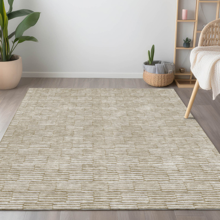 5' X 8' Beige And Ivory Geometric Washable Indoor Outdoor Area Rug Transitional Style - Beige, Ivory Color