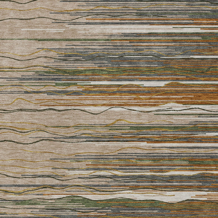 3' X 5' Taupe Copper And Green Striped Washable Indoor Outdoor Area Rug