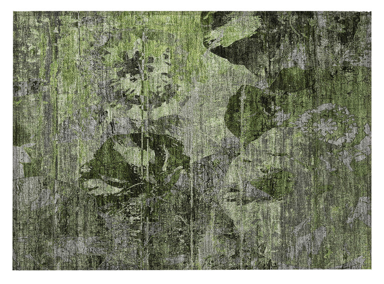 2' X 3' Green and Gray Floral Washable Non Skid Indoor Outdoor Area Rug