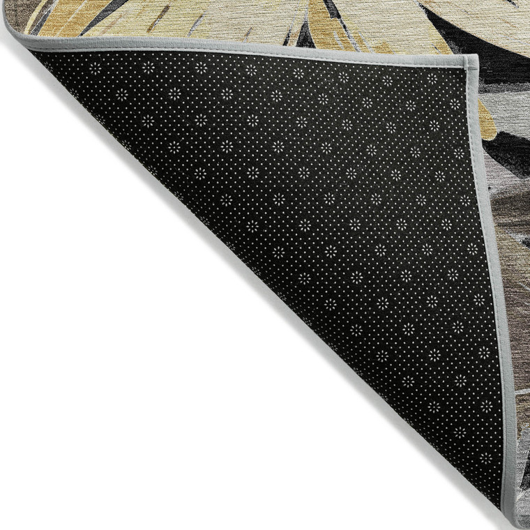 5' X 8' Black And Gray Floral Washable Indoor Outdoor Area Rug - 880016644005