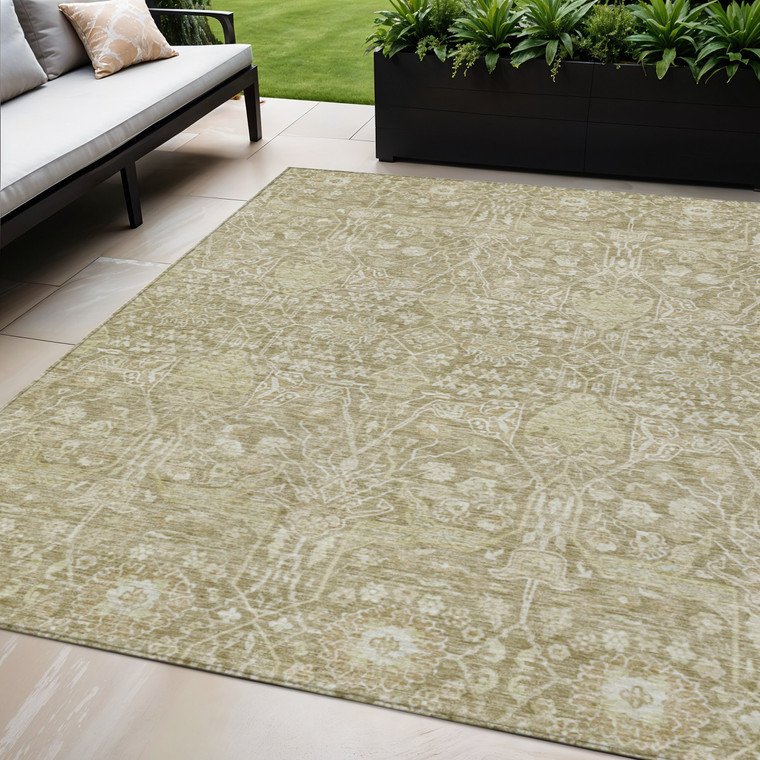 5' X 8' Taupe And Beige Floral Washable Indoor Outdoor Area Rug - 880016655315