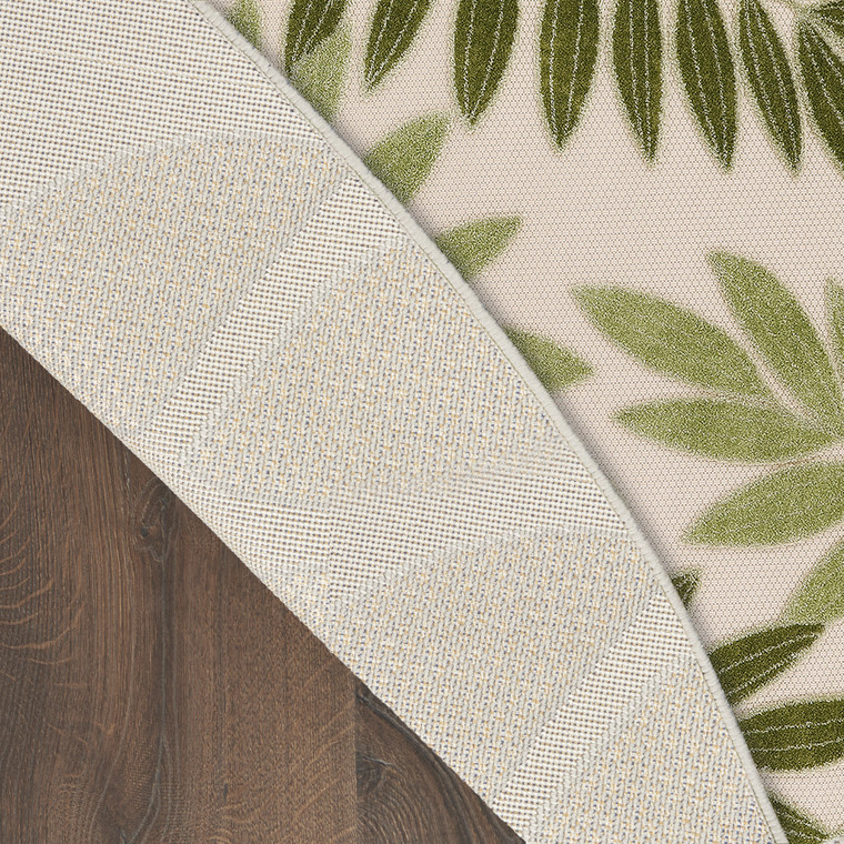 5' Ivory And Green Round Palm Leaf Indoor Outdoor Area Rug