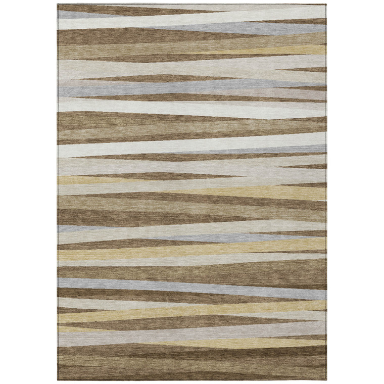 5' X 8' Brown Beige And Gray Striped Washable Indoor Outdoor Area Rug