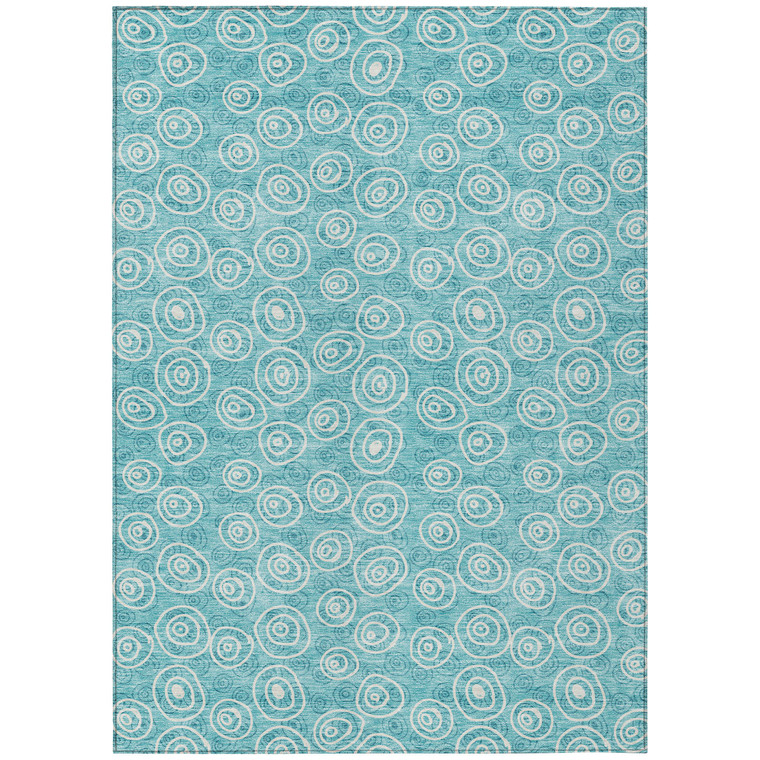 5' X 8' Teal Blue And Ivory Geometric Washable Indoor Outdoor Area Rug - 608219178635