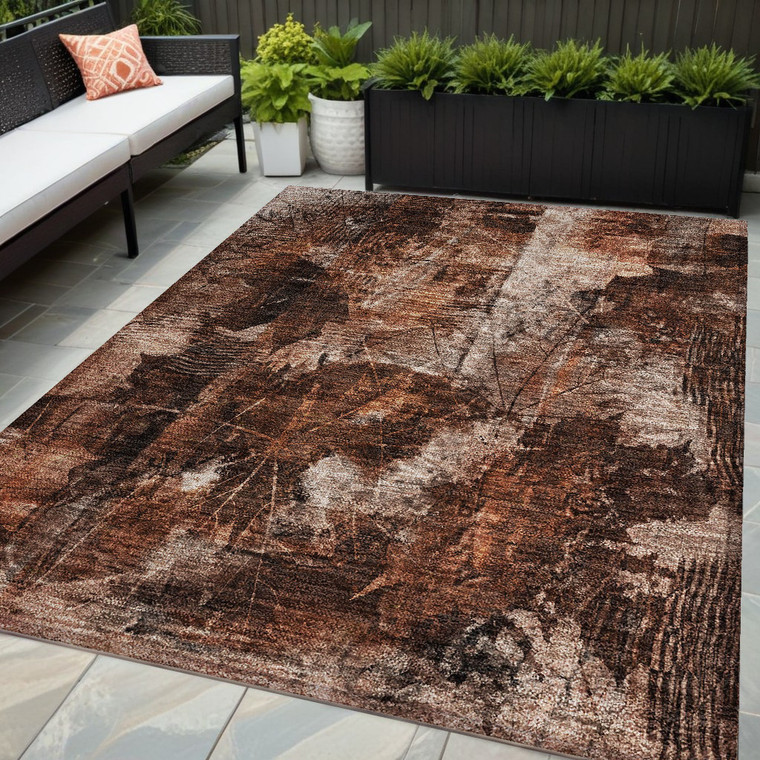 5' X 8' Orange Floral Washable Non Skid Indoor Outdoor Area Rug
