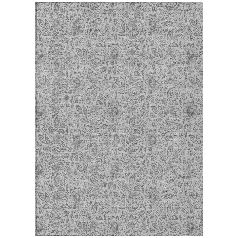 3' X 5' Silver Gray And Charcoal Floral Washable Indoor Outdoor Area Rug
