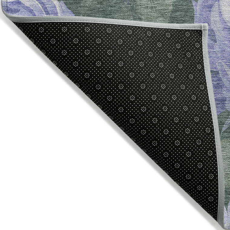 5' X 8' Lavender And Olive Green Floral Washable Indoor Outdoor Area Rug