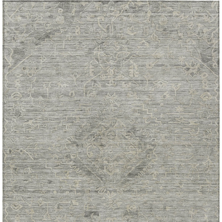 3' X 5' Pewter And Beige Floral Washable Indoor Outdoor Area Rug