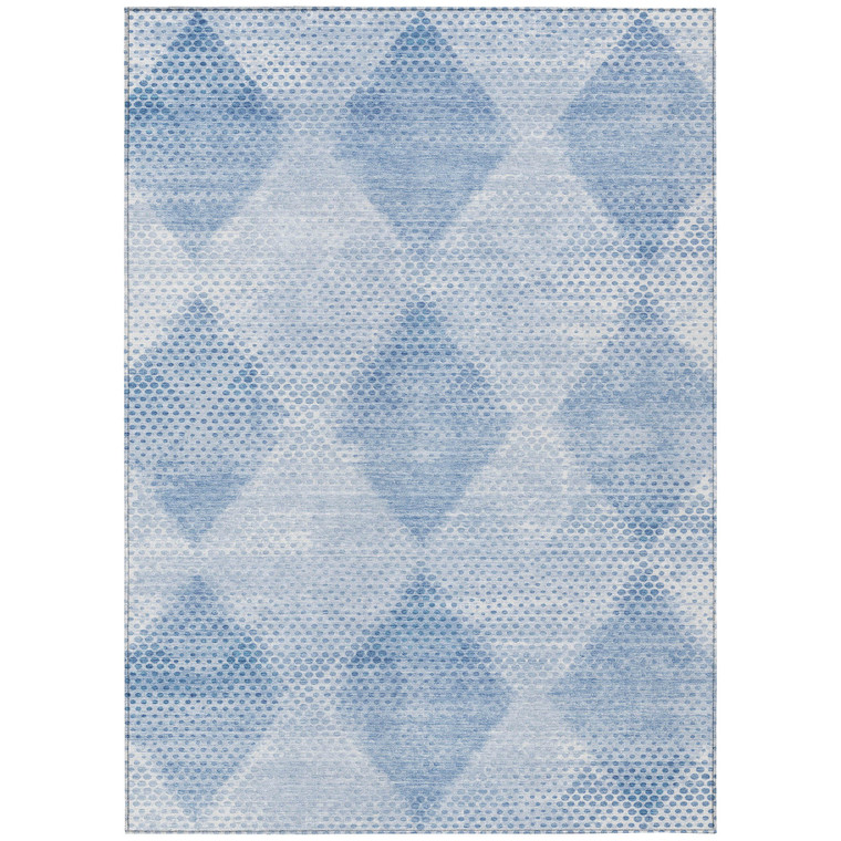 3' X 5' Blue Geometric Washable Non Skid Indoor Outdoor Area Rug - 608219383503