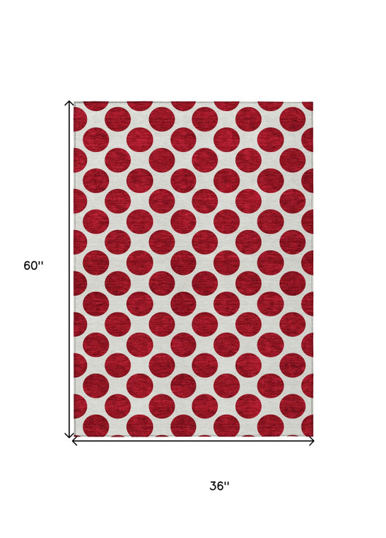 3' X 5' Red And Ivory Polka Dot Washable Indoor Outdoor Area Rug