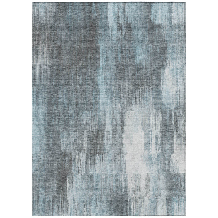 5' X 8' Teal Abstract Washable Non Skid Indoor Outdoor Area Rug Transitional Style - Teal Blue Color