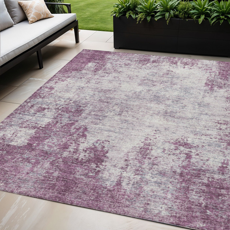 5' X 8' Plum And Ivory Abstract Washable Indoor Outdoor Area Rug - Plum, Ivory