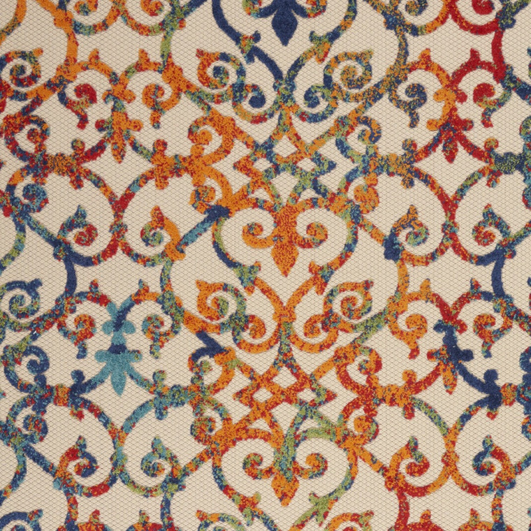 8' X 11' Ivory Blue Orange And Green Trellis Indoor Outdoor Area Rug