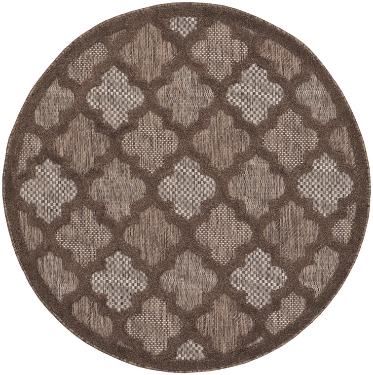4' Dark Brown And Light Brown Round Geometric Indoor Outdoor Area Rug