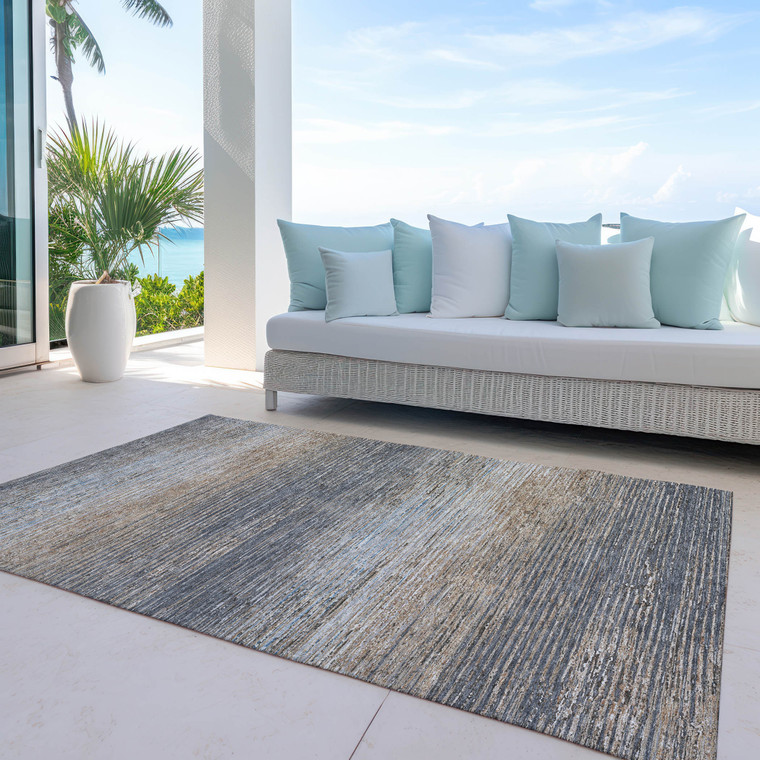 3' X 5' Pewter Striped Washable Indoor Outdoor Area Rug - Pewter