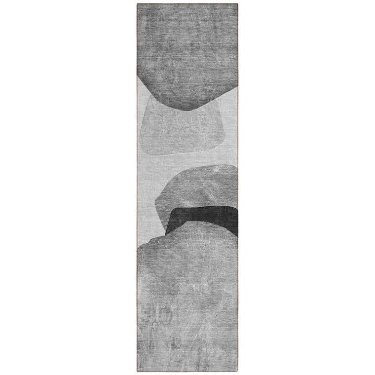 8' Runner Gray and Black Abstract Washable Non Skid Indoor Outdoor Runner Rug - Gray, Black