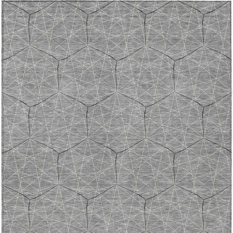 3' X 5' Gray Black And Ivory Geometric Washable Indoor Outdoor Area Rug