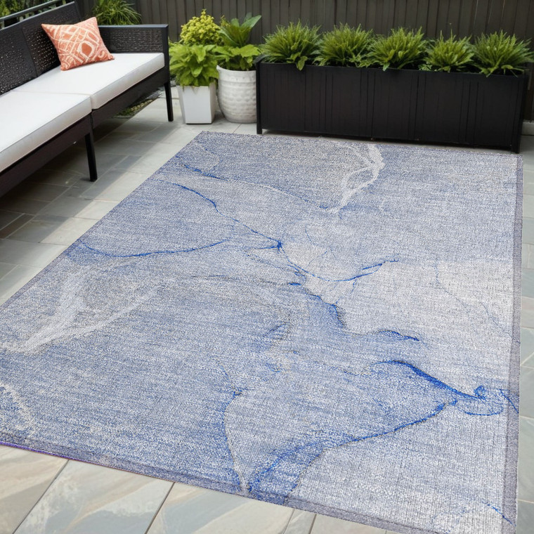 5' X 8' Blue Abstract Washable Non Skid Indoor Outdoor Area Rug Transitional Style - Blue Color