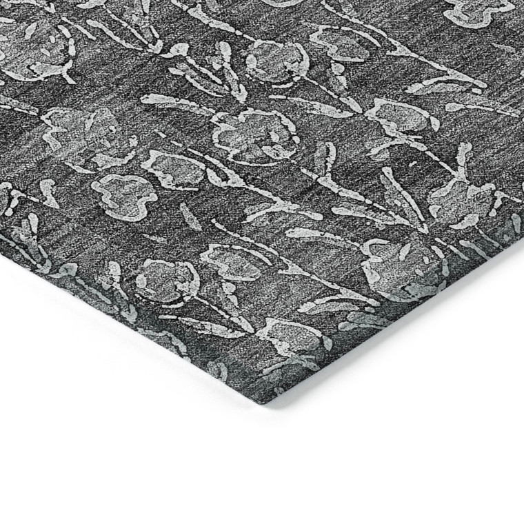 5' X 8' Gray Charcoal And Silver Floral Washable Indoor Outdoor Area Rug Transitional Style - Gray, Charcoal, Silver Color