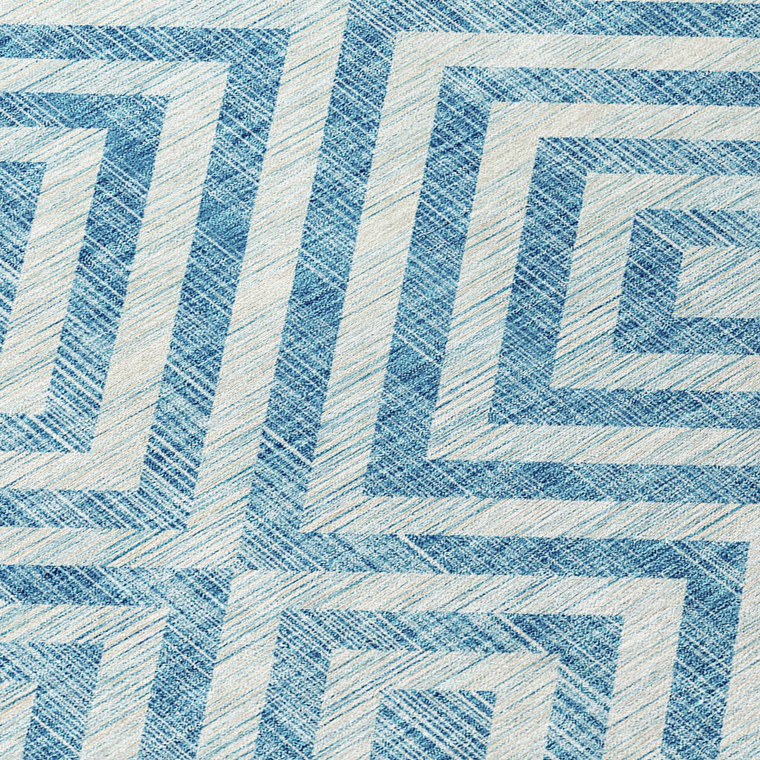 3' X 5' Teal Blue And Ivory Geometric Washable Indoor Outdoor Area Rug - 608219015541