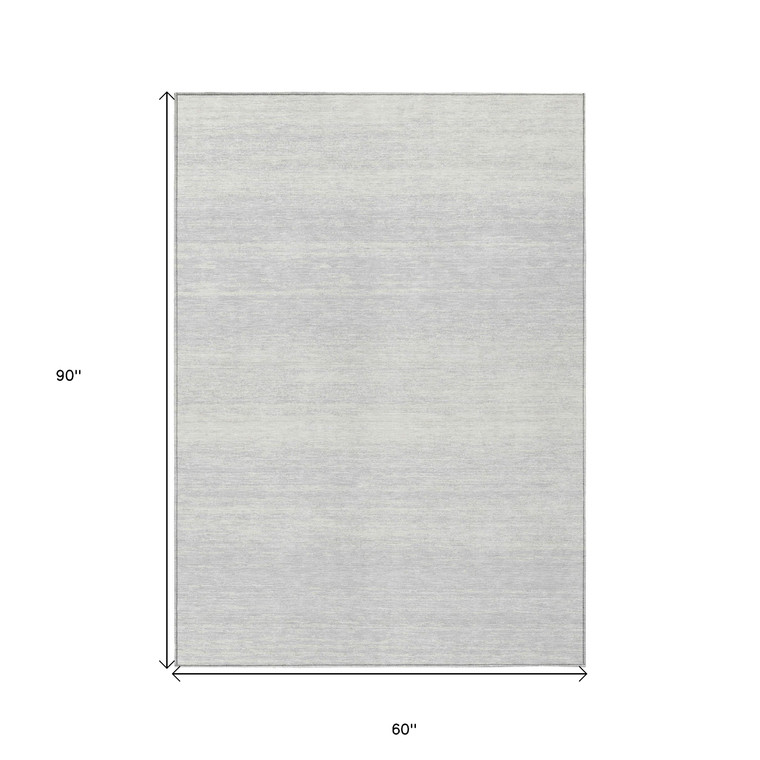 5' X 8' Silver And Gray Striped Washable Indoor Outdoor Area Rug