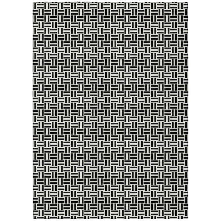 3' X 5' Black And Ivory Geometric Washable Indoor Outdoor Area Rug Transitional Style - Black, Ivory Color