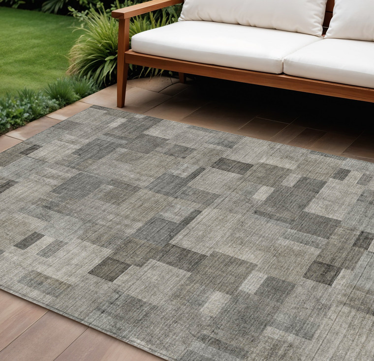 5' X 8' Taupe Beige And Gray Geometric Washable Indoor Outdoor Area Rug