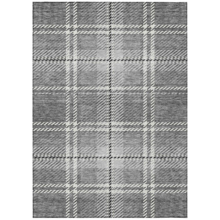3' X 5' Gray Black And Ivory Plaid Washable Indoor Outdoor Area Rug