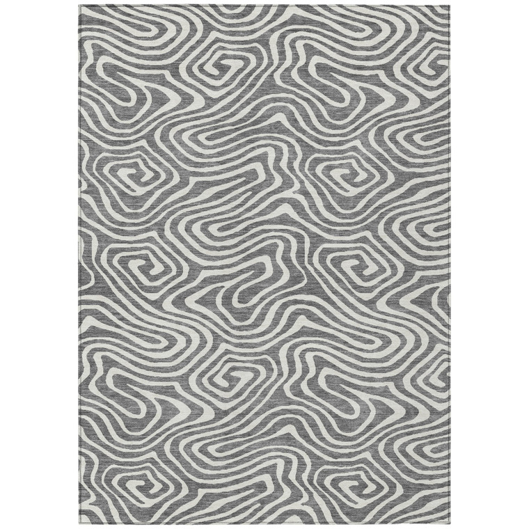 3' X 5' Gray And Ivory Abstract Washable Indoor Outdoor Area Rug Transitional Style - Gray, Ivory Color