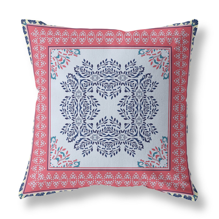 20"x20" Light Blue Hot Pink Blown Seam Broadcloth Floral Throw Pillow