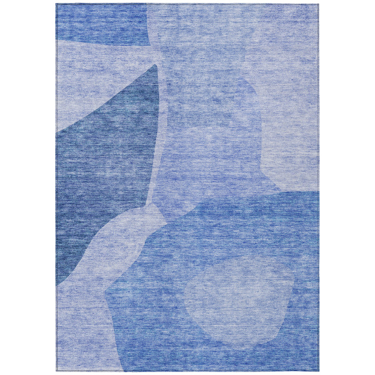 5' X 8' Navy Blue And Denim Blue Abstract Washable Indoor Outdoor Area Rug Transitional Style - Navy Blue, Denim Blue Color