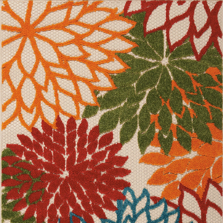 3' X 4' Green Orange And Red Floral Indoor Outdoor Area Rug