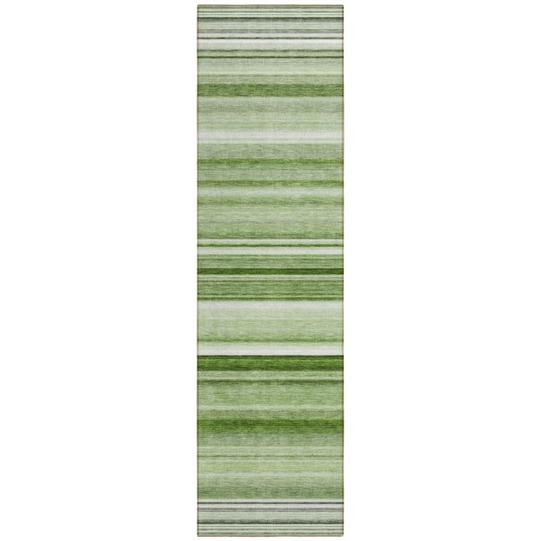 2' X 8' Artichoke Green Striped Washable Indoor Outdoor Runner Rug - Artichoke Green