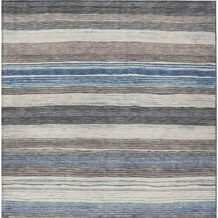 3' X 5' Denim Blue Beige And Taupe Striped Washable Indoor Outdoor Area Rug