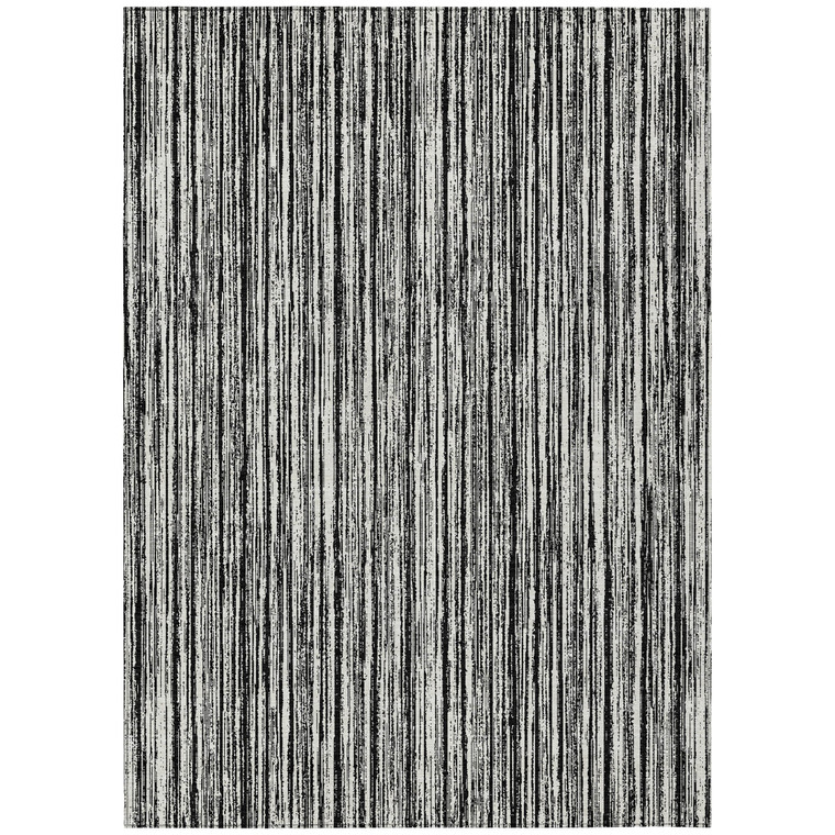 5' X 8' Black And Ivory Striped Washable Indoor Outdoor Area Rug