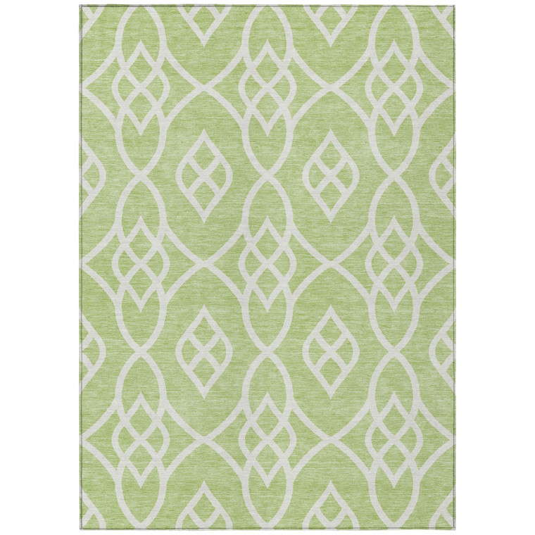 3' X 5' Artichoke Green And Ivory Trellis Washable Indoor Outdoor Area Rug