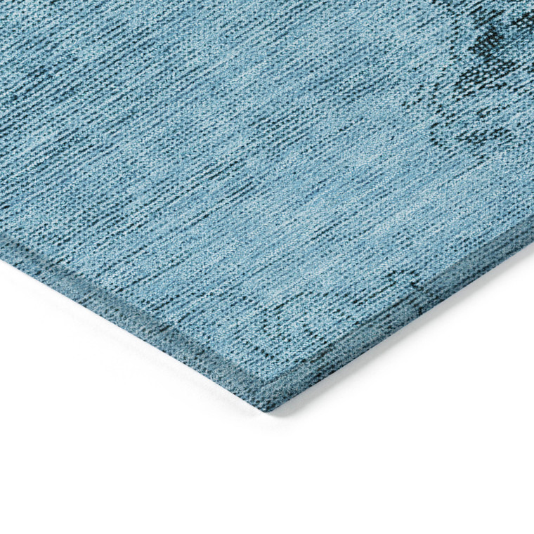 3' X 5' Denim Blue And Navy Blue Oriental Washable Indoor Outdoor Area Rug