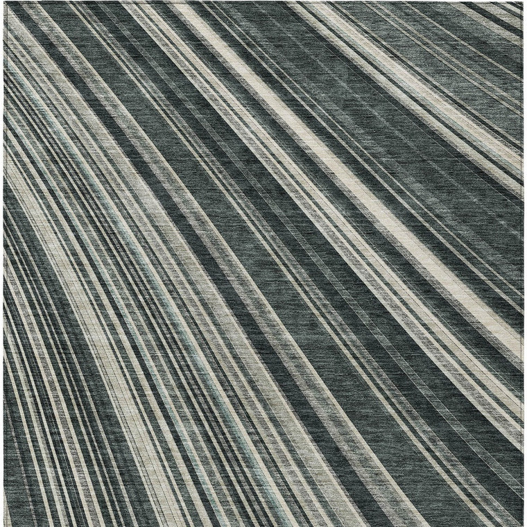 3' X 5' Black Gray And Ivory Striped Washable Indoor Outdoor Area Rug - 880016775419