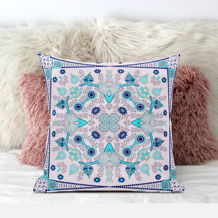 16" X 16" Light Blue Blown Seam Floral Indoor Outdoor Throw Pillow Decor