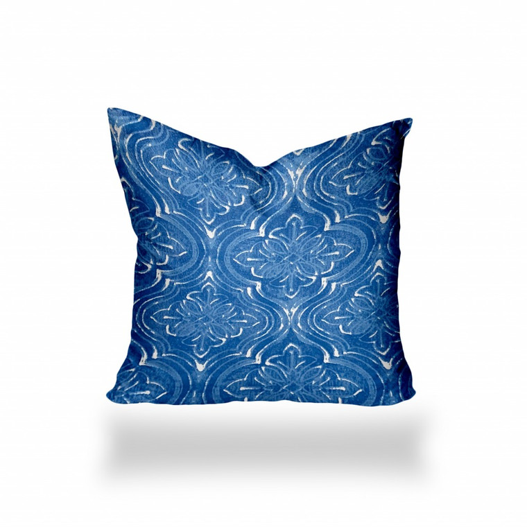 14" X 14" Blue And White Enveloped Ikat Throw Indoor Outdoor Pillow Cover - 606114099024