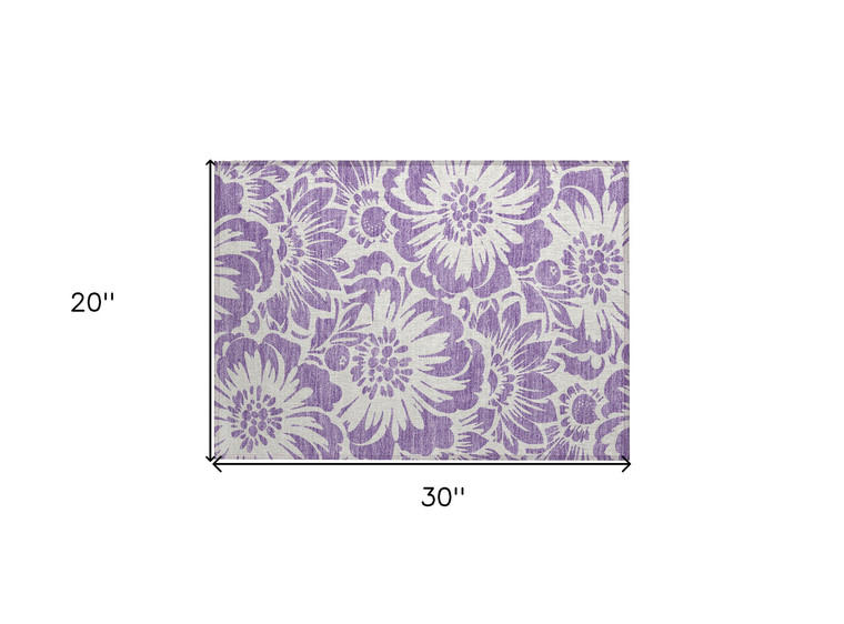 2' X 3' Purple and Ivory Floral Washable Non Skid Indoor Outdoor Area Rug