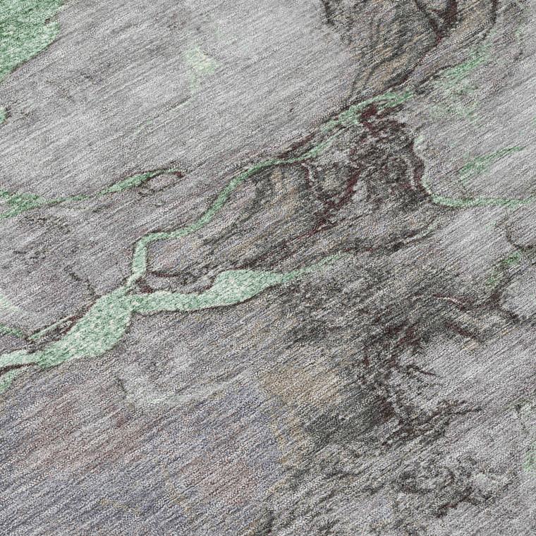 5' X 8' Green And Gray Abstract Washable Indoor Outdoor Area Rug - Green, Gray