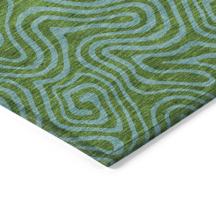3' X 5' Green And Blue Abstract Washable Indoor Outdoor Area Rug