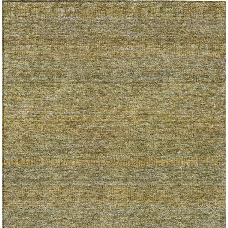 5' X 8' Sage And Gold Striped Washable Indoor Outdoor Area Rug